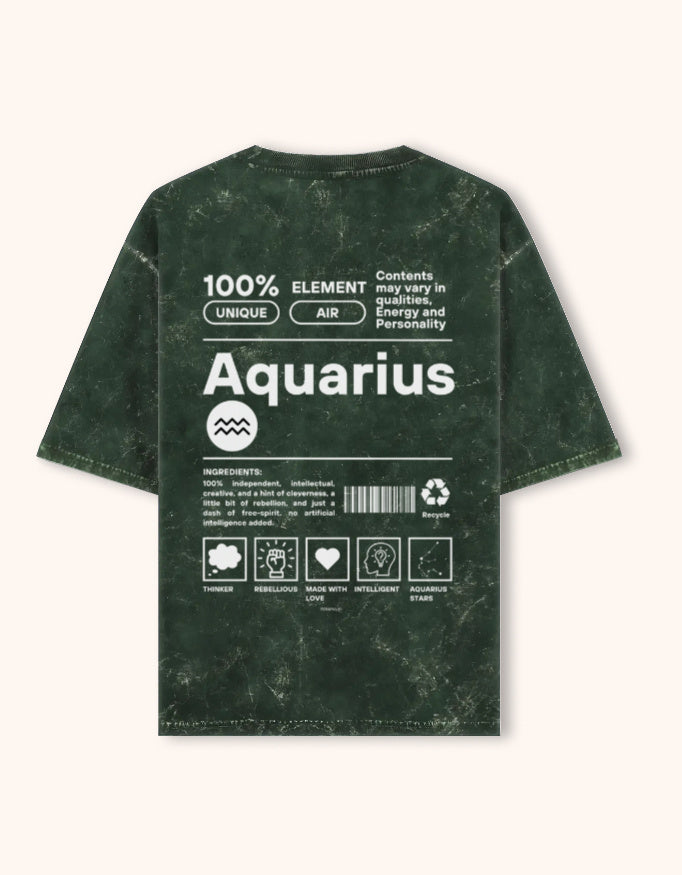 Aquarius | Unisex Acid Washed Oversized T- shirt